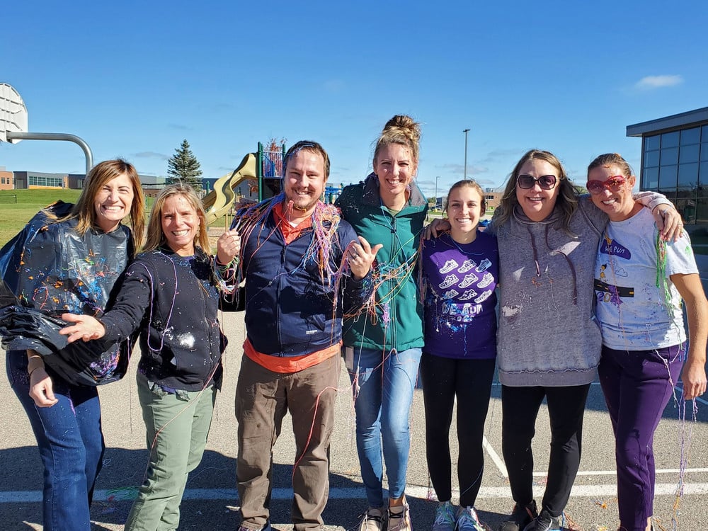 The 2nd Grade team after the silly string run!